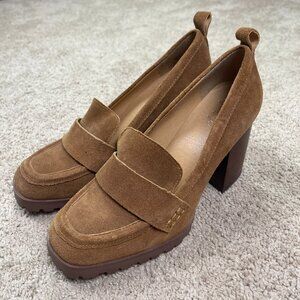 Crown Vintage Block Heel Loafers Womens 8M Brown Suede Y2K Preppy School Chunky